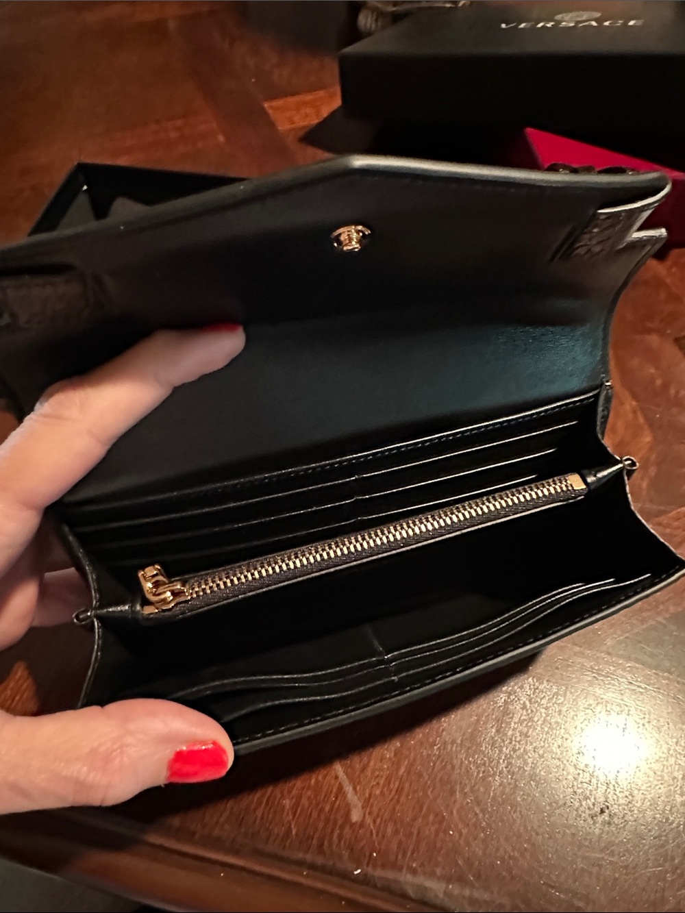 Versace Black Croc-Embossed Leather Clutch with Gold Medusa Hardware - Picture 5 of 7